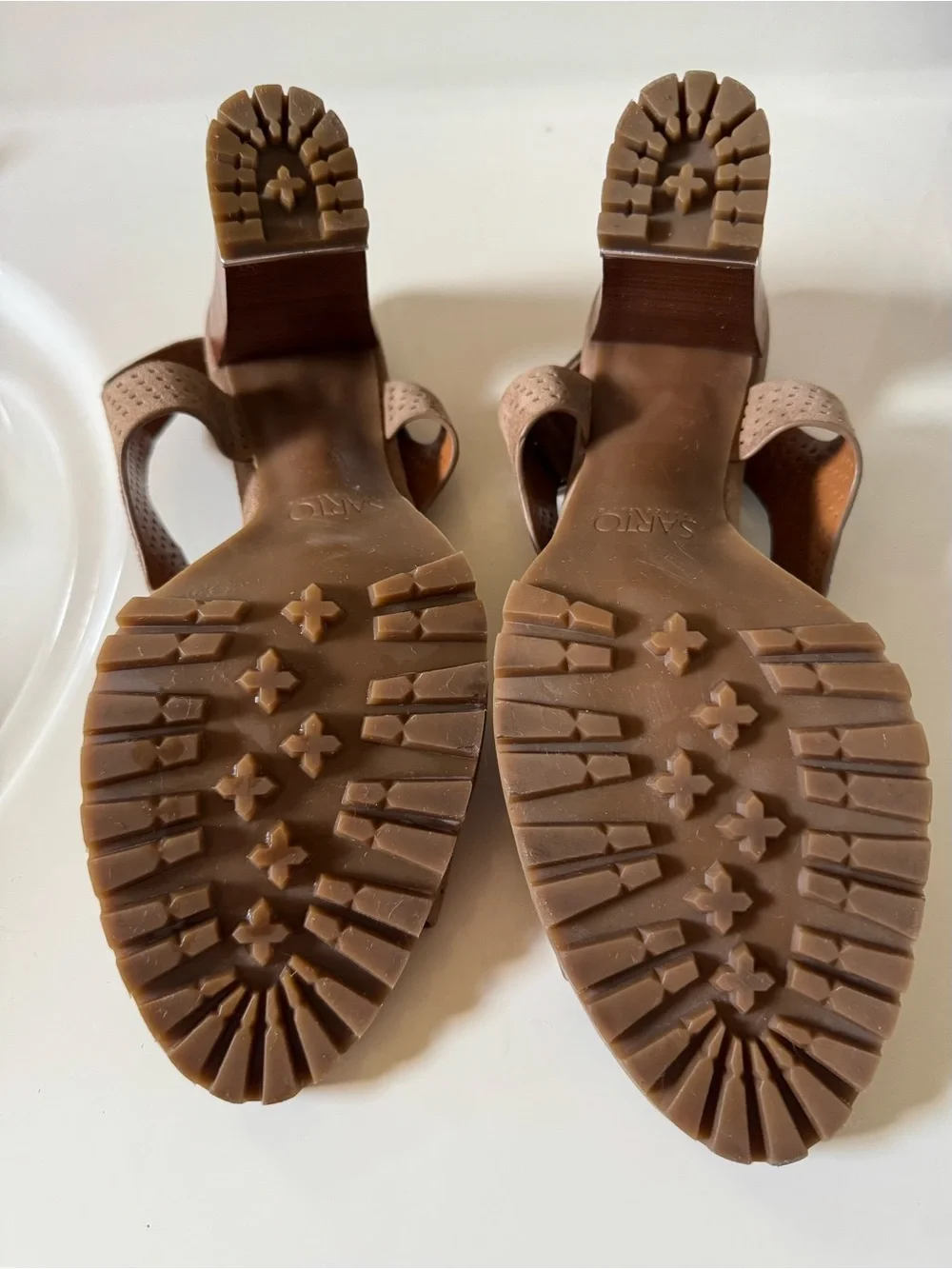 Franco Sarto Taupe Perforated Suede Ankle-Strap Heels